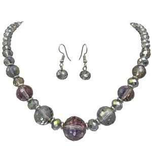 Beveled Glass Chunky Beaded Necklace Earrings Set